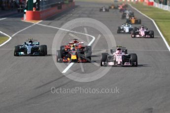 World © Octane Photographic Ltd. Formula 1 - Japanese Grand Prix - Sunday - Race. Lap2, Esteban Ocon - Sahara Force India VJM10, Daniel Ricciardo - Red Bull Racing RB13, Valtteri Bottas - Mercedes AMG Petronas F1 W08 EQ Energy+ and Sebastian Vettel - Scuderia Ferrari SF70H all contest the corner. Suzuka Circuit, Suzuka, Japan. Sunday 8th October 2017. Digital Ref:1980LB1D0536