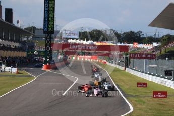 World © Octane Photographic Ltd. Formula 1 - Japanese Grand Prix - Sunday - Race. Sergio Perez - Sahara Force India VJM10 and Sebastian Vettel - Scuderia Ferrari SF70H. Suzuka Circuit, Suzuka, Japan. Sunday 8th October 2017. Digital Ref:1980LB2D5496