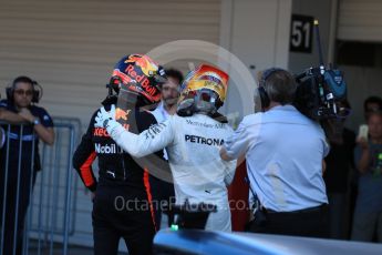 World © Octane Photographic Ltd. Formula 1 - Japanese Grand Prix - Sunday - Parc Ferme. Lewis Hamilton - Mercedes AMG Petronas F1 W08 EQ Energy+ and Max Verstappen - Red Bull Racing RB13. Suzuka Circuit, Suzuka, Japan. Sunday 8th October 2017. Digital Ref:1981LB1D1072