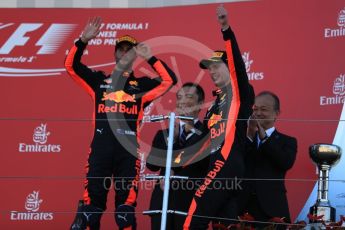 World © Octane Photographic Ltd. Formula 1 - Japanese Grand Prix - Sunday - Podium. Max Verstappen and Daniel Ricciardo - Red Bull Racing RB13. Suzuka Circuit, Suzuka, Japan. Sunday 8th October 2017. Digital Ref:1981LB1D1112