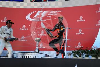 World © Octane Photographic Ltd. Formula 1 - Japanese Grand Prix - Sunday - Podium. Lewis Hamilton - Mercedes AMG Petronas F1 W08 EQ Energy+ and Daniel Ricciardo - Red Bull Racing RB13. Suzuka Circuit, Suzuka, Japan. Sunday 8th October 2017. Digital Ref:1981LB1D1476