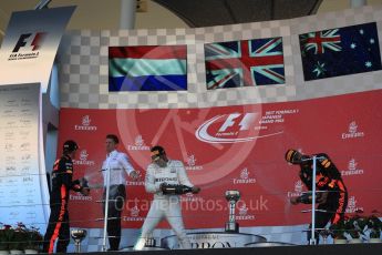 World © Octane Photographic Ltd. Formula 1 - Japanese Grand Prix - Sunday - Podium. Lewis Hamilton - Mercedes AMG Petronas F1 W08 EQ Energy+, Max Verstappen and Daniel Ricciardo - Red Bull Racing RB13. Suzuka Circuit, Suzuka, Japan. Sunday 8th October 2017. Digital Ref:1981LB1D1500
