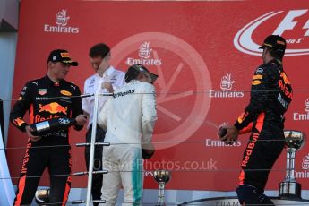 World © Octane Photographic Ltd. Formula 1 - Japanese Grand Prix - Sunday - Podium. Lewis Hamilton - Mercedes AMG Petronas F1 W08 EQ Energy+, Max Verstappen and Daniel Ricciardo - Red Bull Racing RB13. Suzuka Circuit, Suzuka, Japan. Sunday 8th October 2017. Digital Ref:1981LB1D1514