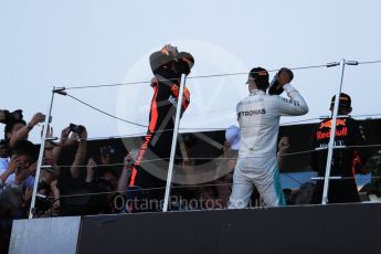 World © Octane Photographic Ltd. Formula 1 - Japanese Grand Prix - Sunday - Podium. Lewis Hamilton - Mercedes AMG Petronas F1 W08 EQ Energy+, Max Verstappen and Daniel Ricciardo - Red Bull Racing RB13. Suzuka Circuit, Suzuka, Japan. Sunday 8th October 2017. Digital Ref:1981LB1D1584