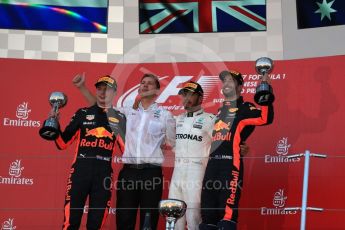 World © Octane Photographic Ltd. Formula 1 - Japanese Grand Prix - Sunday - Podium. Lewis Hamilton - Mercedes AMG Petronas F1 W08 EQ Energy+, Max Verstappen and Daniel Ricciardo - Red Bull Racing RB13. Suzuka Circuit, Suzuka, Japan. Sunday 8th October 2017. Digital Ref:1981LB1D1618