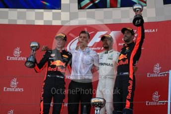World © Octane Photographic Ltd. Formula 1 - Japanese Grand Prix - Sunday - Podium. Lewis Hamilton - Mercedes AMG Petronas F1 W08 EQ Energy+, Max Verstappen and Daniel Ricciardo - Red Bull Racing RB13. Suzuka Circuit, Suzuka, Japan. Sunday 8th October 2017. Digital Ref:1981LB1D1624