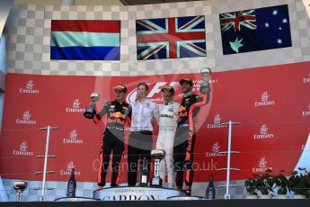 World © Octane Photographic Ltd. Formula 1 - Japanese Grand Prix - Sunday - Podium. Lewis Hamilton - Mercedes AMG Petronas F1 W08 EQ Energy+, Max Verstappen and Daniel Ricciardo - Red Bull Racing RB13. Suzuka Circuit, Suzuka, Japan. Sunday 8th October 2017. Digital Ref:1981LB1D1634