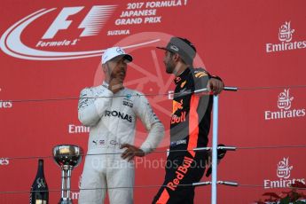 World © Octane Photographic Ltd. Formula 1 - Japanese Grand Prix - Sunday - Podium. Lewis Hamilton - Mercedes AMG Petronas F1 W08 EQ Energy+ and Daniel Ricciardo - Red Bull Racing RB13. Suzuka Circuit, Suzuka, Japan. Sunday 8th October 2017. Digital Ref:1981LB1D1749
