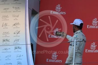 World © Octane Photographic Ltd. Formula 1 - Japanese Grand Prix - Sunday - Podium. Lewis Hamilton takes a selfie on the podium. Suzuka Circuit, Suzuka, Japan. Sunday 8th October 2017. Digital Ref:1981LB1D1807