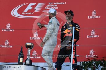 orld © Octane Photographic Ltd. Formula 1 - Japanese Grand Prix - Sunday - Podium. Lewis Hamilton - Mercedes AMG Petronas F1 W08 EQ Energy+ and Daniel Ricciardo - Red Bull Racing RB13. Suzuka Circuit, Suzuka, Japan. Sunday 8th October 2017. Digital Ref:1981LB1D1926