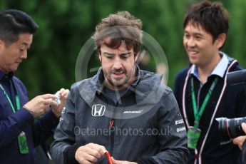 World © Octane Photographic Ltd. Formula 1 - Japanese Grand Prix - Saturday - Paddock. Fernando Alonso - McLaren Honda MCL32. Suzuka Circuit, Suzuka, Japan. Saturday 7th October 2017. Digital Ref:1975LB2D3611