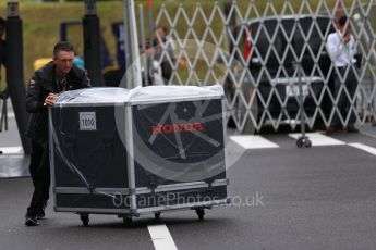 World © Octane Photographic Ltd. Formula 1 - Japanese Grand Prix - Paddock. McLaren Honda packing crate. Suzuka Circuit, Suzuka, Japan. Saturday 7th October 2017. Digital Ref:1975LB2D3619
