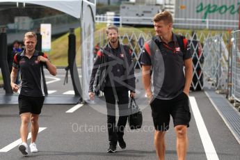 World © Octane Photographic Ltd. Formula 1 - Japanese Grand Prix - Saturday - Paddock. Romain Grosjean and Kevin Magnussen - Haas F1 Team VF-17. Suzuka Circuit, Suzuka, Japan. Saturday 7th October 2017. Digital Ref:1975LB2D3624