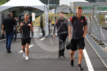 World © Octane Photographic Ltd. Formula 1 - Japanese Grand Prix - Saturday - Paddock. Romain Grosjean and Kevin Magnussen - Haas F1 Team VF-17. Suzuka Circuit, Suzuka, Japan. Saturday 7th October 2017. Digital Ref:1975LB2D3630