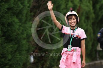 World © Octane Photographic Ltd. Formula 1 - Japanese Grand Prix - Saturday - Paddock. Japanese female Sahara Force India fan. Suzuka Circuit, Suzuka, Japan. Saturday 7th October 2017. Digital Ref:1975LB2D3770