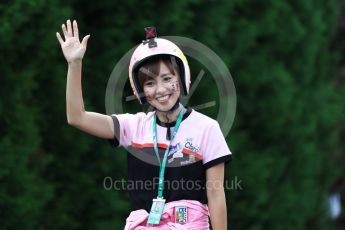 World © Octane Photographic Ltd. Formula 1 - Japanese Grand Prix - Saturday - Paddock. Japanese female Sahara Force India fan. Suzuka Circuit, Suzuka, Japan. Saturday 7th October 2017. Digital Ref:1975LB2D3781