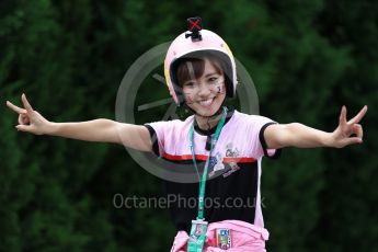 World © Octane Photographic Ltd. Formula 1 - Japanese Grand Prix - Saturday - Paddock. Japanese female Sahara Force India fan. Suzuka Circuit, Suzuka, Japan. Saturday 7th October 2017. Digital Ref:1975LB2D3787