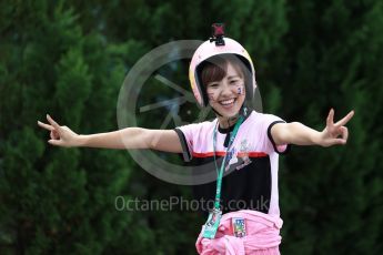 World © Octane Photographic Ltd. Formula 1 - Japanese Grand Prix - Saturday - Paddock. Japanese female Sahara Force India fan. Suzuka Circuit, Suzuka, Japan. Saturday 7th October 2017. Digital Ref:1975LB2D3795