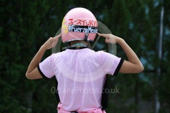 World © Octane Photographic Ltd. Formula 1 - Japanese Grand Prix - Saturday - Paddock. Japanese female Sahara Force India fan. Suzuka Circuit, Suzuka, Japan. Saturday 7th October 2017. Digital Ref:1975LB2D3802
