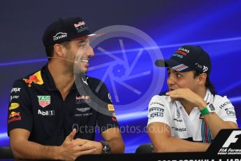 World © Octane Photographic Ltd. Formula 1 - Japanese Grand Prix – Thursday Driver Press Conference – Part 1. Daniel Ricciardo - Red Bull Racing and Felipe Massa - Williams Martini Racing. Suzuka Circuit, Suzuka, Japan. Thursday 5th October 2017. Digital Ref: 1970LB1D6421