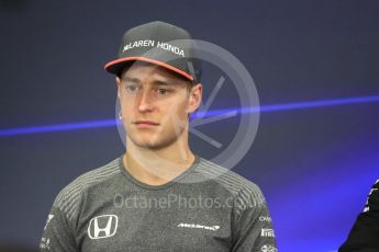 World © Octane Photographic Ltd. Formula 1 - Japanese Grand Prix – Thursday Driver Press Conference – Part 2. Stoffel Vandoorne - McLaren Honda. Suzuka Circuit, Suzuka, Japan. Thursday 5th October 2017. Digital Ref: 1970LB1D6557