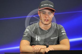 World © Octane Photographic Ltd. Formula 1 - Japanese Grand Prix – Thursday Driver Press Conference – Part 2. Stoffel Vandoorne - McLaren Honda. Suzuka Circuit, Suzuka, Japan. Thursday 5th October 2017. Digital Ref: 1970LB1D6610