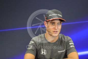 World © Octane Photographic Ltd. Formula 1 - Japanese Grand Prix – Thursday Driver Press Conference – Part 2. Stoffel Vandoorne - McLaren Honda. Suzuka Circuit, Suzuka, Japan. Thursday 5th October 2017. Digital Ref: 1970LB1D6622