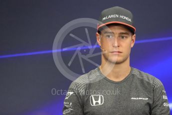 World © Octane Photographic Ltd. Formula 1 - Japanese Grand Prix – Thursday Driver Press Conference – Part 2. Stoffel Vandoorne - McLaren Honda. Suzuka Circuit, Suzuka, Japan. Thursday 5th October 2017. Digital Ref: 1970LB1D6682