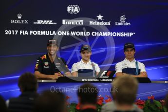 World © Octane Photographic Ltd. Formula 1 - Japanese Grand Prix – Thursday Driver Press Conference – Part 1. Felipe Massa - Williams Martini Racing, Daniel Ricciardo - Red Bull Racing and Lance Stroll - Williams Martini Racing. Suzuka Circuit, Suzuka, Japan. Thursday 5th October 2017. Digital Ref: 1970LB2D2938