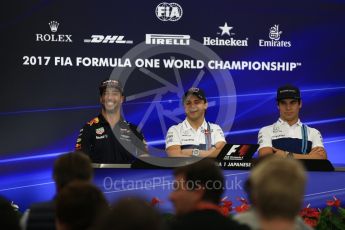 World © Octane Photographic Ltd. Formula 1 - Japanese Grand Prix – Thursday Driver Press Conference – Part 1. Felipe Massa - Williams Martini Racing, Daniel Ricciardo - Red Bull Racing and Lance Stroll - Williams Martini Racing. Suzuka Circuit, Suzuka, Japan. Thursday 5th October 2017. Digital Ref: 1970LB2D2949