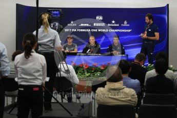 World © Octane Photographic Ltd. Formula 1 - Japanese Grand Prix – Thursday Driver Press Conference – Part 2. Valtteri Bottas - Mercedes AMG Petronas F1 Team, Stoffel Vandoorne - McLaren Honda and Pascal Wehrlein – Sauber F1 Team. Suzuka Circuit, Suzuka, Japan. Thursday 5th October 2017. Digital Ref: 1970LB2D2989