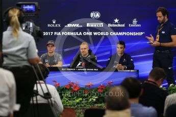 World © Octane Photographic Ltd. Formula 1 - Japanese Grand Prix – Thursday Driver Press Conference – Part 2. Valtteri Bottas - Mercedes AMG Petronas F1 Team, Stoffel Vandoorne - McLaren Honda and Pascal Wehrlein – Sauber F1 Team. Suzuka Circuit, Suzuka, Japan. Thursday 5th October 2017. Digital Ref: 1970LB2D2992