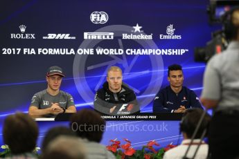 World © Octane Photographic Ltd. Formula 1 - Japanese Grand Prix – Thursday Driver Press Conference – Part 2. Valtteri Bottas - Mercedes AMG Petronas F1 Team, Stoffel Vandoorne - McLaren Honda and Pascal Wehrlein – Sauber F1 Team. Suzuka Circuit, Suzuka, Japan. Thursday 5th October 2017. Digital Ref: 1970LB2D3015