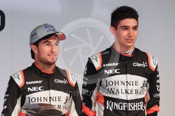 Sahara Force India VJM10 launch – Silverstone, 22nd February 2017. World © Octane Photographic Ltd. Sergio Perez and Esteban Ocon. Digital Ref : 1776LB1D7460