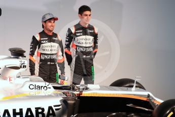 Sahara Force India VJM10 launch – Silverstone, 22nd February 2017. World © Octane Photographic Ltd. Sergio Perez and Esteban Ocon. Digital Ref : 1776LB1D7467