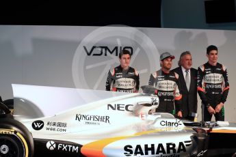 Sahara Force India VJM10 launch – Silverstone, 22nd February 2017. World © Octane Photographic Ltd. Vijay Mallya (Team Owner), Sergio Perez, Esteban Ocon and Alfonso Celis Jr. Digital Ref : 1776LB1D7492