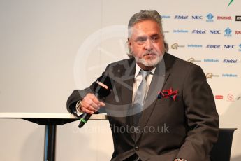 Sahara Force India VJM10 launch – Silverstone, 22nd February 2017. World © Octane Photographic Ltd. Vijay Mallya (Team Owner), Sergio Perez, Esteban Ocon, Otmar Szafnauer (Chief operating officer) and Andrew Green (Technical Director). Digital Ref : 1776LB1D7493