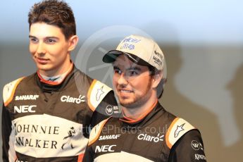 Sahara Force India VJM10 launch – Silverstone, 22nd February 2017. World © Octane Photographic Ltd. Sergio Perez and Esteban Ocon. Digital Ref : 1776LB1D7588