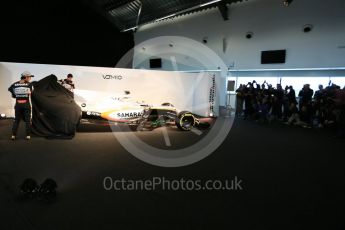 Sahara Force India VJM10 launch – Silverstone, 22nd February 2017. World © Octane Photographic Ltd. Sergio Perez and Esteban Ocon. Digital Ref : 1776LB5D7369