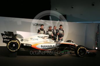 Sahara Force India VJM10 launch – Silverstone, 22nd February 2017. World © Octane Photographic Ltd. Vijay Mallya (Team Owner), Sergio Perez, Esteban Ocon and Alfonso Celis Jr. Digital Ref : 1776LB5D7386