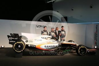 Sahara Force India VJM10 launch – Silverstone, 22nd February 2017. World © Octane Photographic Ltd. Vijay Mallya (Team Owner), Sergio Perez, Esteban Ocon and Alfonso Celis Jr. Digital Ref : 1776LB5D7393