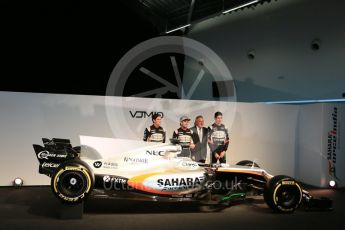 Sahara Force India VJM10 launch – Silverstone, 22nd February 2017. World © Octane Photographic Ltd. Vijay Mallya (Team Owner), Sergio Perez, Esteban Ocon and Alfonso Celis Jr. Digital Ref : 1776LB5D7400