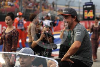 World © Octane Photographic Ltd. Formula 1 - Singapore Grand Prix - Drivers’ parade. Fernando Alonso - McLaren Honda MCL32. Marina Bay Street Circuit, Singapore. Sunday 17th September 2017. Digital Ref: