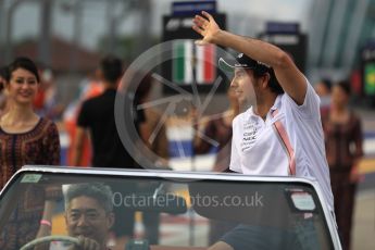 World © Octane Photographic Ltd. Formula 1 - Singapore Grand Prix - Drivers’ parade. Sergio Perez - Sahara Force India VJM10. Marina Bay Street Circuit, Singapore. Sunday 17th September 2017. Digital Ref: