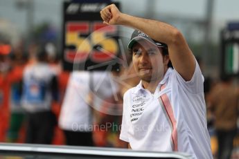 World © Octane Photographic Ltd. Formula 1 - Singapore Grand Prix - Drivers’ parade. Sergio Perez - Sahara Force India VJM10. Marina Bay Street Circuit, Singapore. Sunday 17th September 2017. Digital Ref: