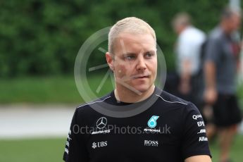 World © Octane Photographic Ltd. Formula 1 - Singapore Grand Prix - Paddock. Valtteri Bottas - Mercedes AMG Petronas F1 W08 EQ Energy+. Marina Bay Street Circuit, Singapore. Friday 15th September 2017. Digital Ref: 1957LB1D8097