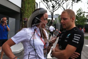 World © Octane Photographic Ltd. Formula 1 - Singapore Grand Prix - Paddock. Valtteri Bottas - Mercedes AMG Petronas F1 W08 EQ Energy+. Marina Bay Street Circuit, Singapore. Friday 15th September 2017. Digital Ref: 1957LB2D0588