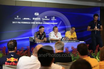 World © Octane Photographic Ltd. Formula 1 - Singapore Grand Prix – Friday Team Press Conference – Part 2. Christian Horner - Team Principal of Red Bull Racing, Zak Brown - Executive Director of McLaren Technology Group and Cyril Abiteboul - Managing Director of Renault Sport Racing Formula 1 Team. Marina Bay Street Circuit, Singapore. Saturday 2nd September 2017. Digital Ref:1960LB2D1494