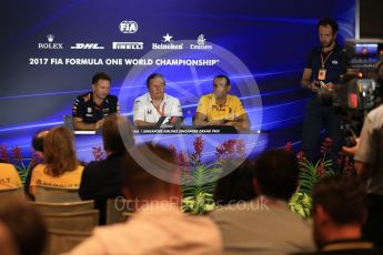 World © Octane Photographic Ltd. Formula 1 - Singapore Grand Prix – Friday Team Press Conference – Part 2. Christian Horner - Team Principal of Red Bull Racing, Zak Brown - Executive Director of McLaren Technology Group and Cyril Abiteboul - Managing Director of Renault Sport Racing Formula 1 Team. Marina Bay Street Circuit, Singapore. Saturday 2nd September 2017. Digital Ref:1960LB2D1511