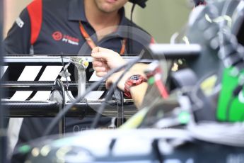 World © Octane Photographic Ltd. Formula 1 - Singapore Grand Prix - Pit Lane. Haas F1 Team VF-17. Marina Bay Street Circuit, Singapore. Thursday 14th September 2017. Digital Ref: 1955LB1D7187